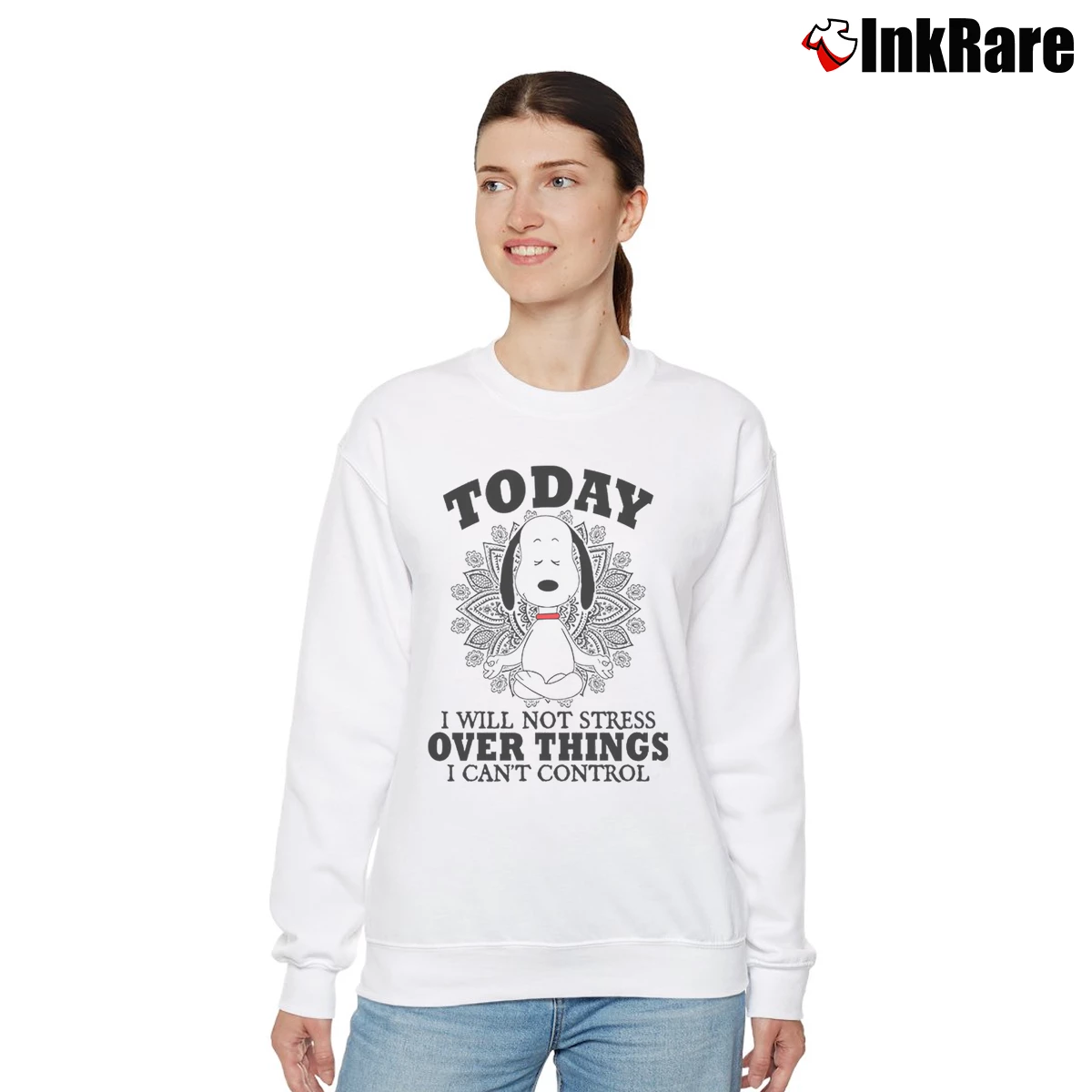 Snoopy Yoga Today I Will Not Stress Over Things I Can’t Control Women’s Relaxed Sweatshirt in white – Cozy Casual Women’s Snoopy Yoga Today I Will Not Stress Over Things I Can’t Control Relaxed Sweatshirt in white | Soft, Laid-Back Vibe