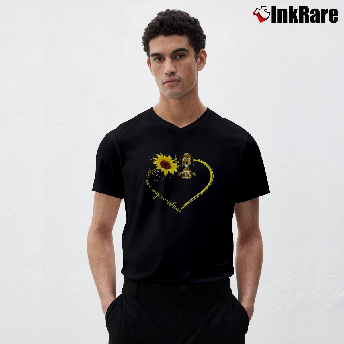 Snoopy You Are My Sunshine Men’s V-Neck Tee in black – Modern Essential Men’s Snoopy You Are My Sunshine V-Neck Tee in black | Sharp, Breathable, Everyday Staple