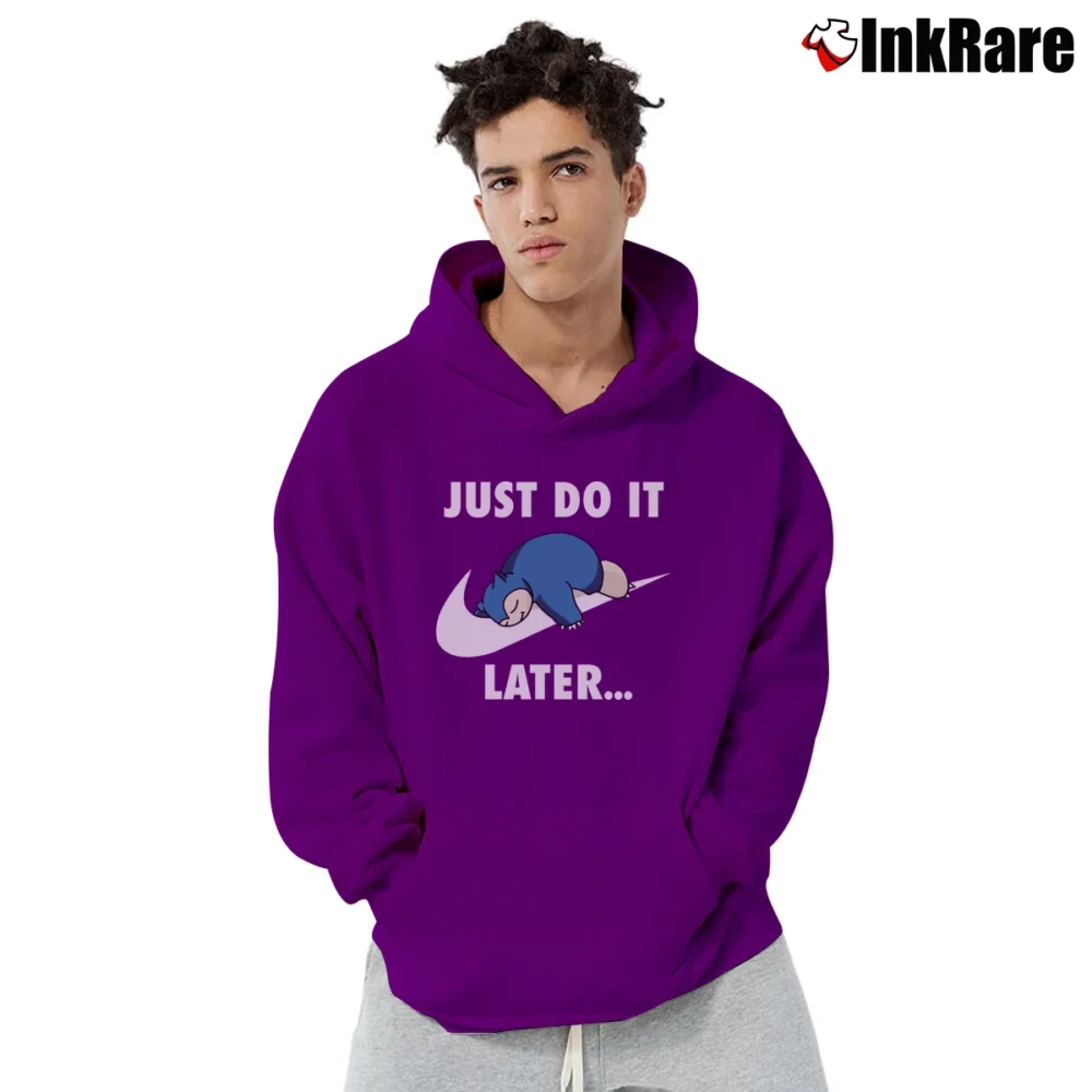 Men’s Snorlax Just Do It Pokemon Lazy Graphic Pullover Hoodie in purple | Cozy, Durable, Modern Fit
