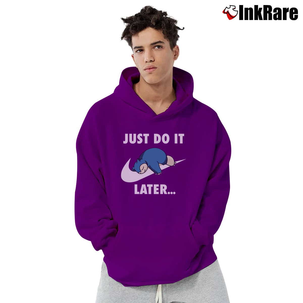 Snorlax Just Do It Pokemon Lazy Graphic Men’s Pullover Hoodie in purple – Ultimate Warmth Men’s Snorlax Just Do It Pokemon Lazy Graphic Pullover Hoodie in purple | Cozy, Durable, Modern Fit