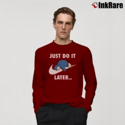 Men’s Snorlax Just Do It Pokemon Lazy Graphic Long-Sleeve Shirt in maroon | Sleek, Lightweight, Year-Round Wear