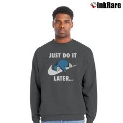 Men’s Snorlax Just Do It Pokemon Lazy Graphic Crewneck Sweatshirt in charcoal | Cozy Fabric, Clean Style