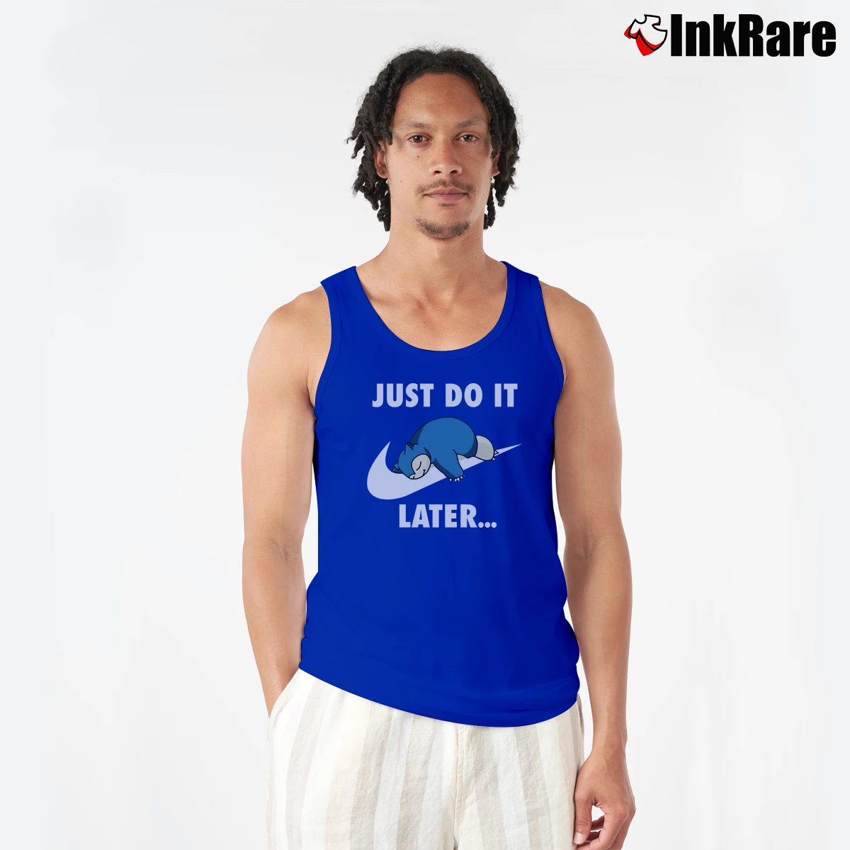Snorlax Just Do It Pokemon Lazy Graphic Men’s Performance Tank in royal blue – Lightweight Comfort Men’s Snorlax Just Do It Pokemon Lazy Graphic Tank Top in royal blue | Breathable, Active-Friendly Design