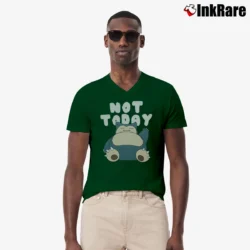 Men’s Snorlax Not Today Pokemon Relax Mode V-Neck Tee in forest green | Sharp, Breathable, Everyday Staple