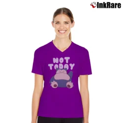 Women’s Snorlax Not Today Pokemon Relax Mode V-Neck Tee in purple | Chic Neckline, Soft Texture