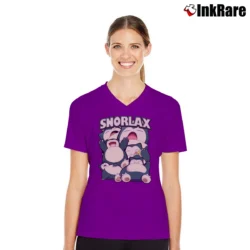 Women’s Snorlax Pokemon Retro Custom Graphic V-Neck Tee in purple | Chic Neckline, Soft Texture
