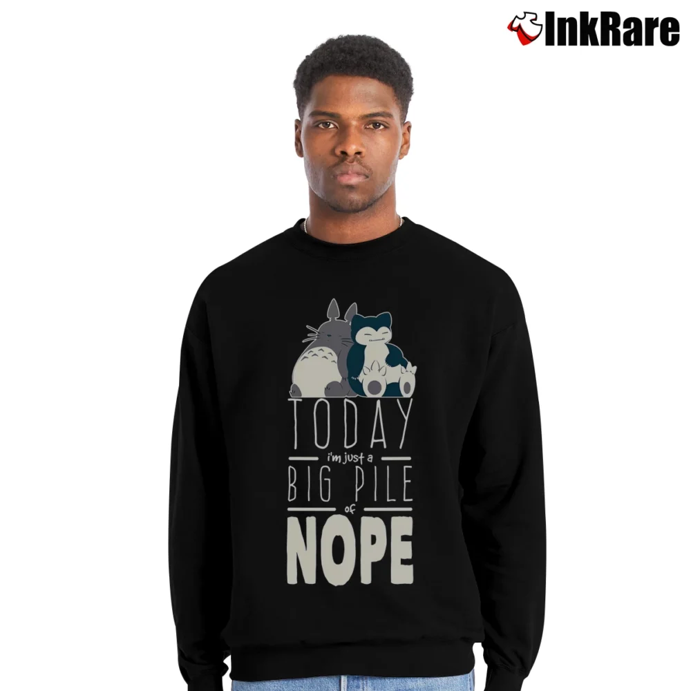 Men’s Snorlax Totoro Big Pile Of Nope Studio Ghibli Crewneck Sweatshirt in black | Cozy Fabric, Clean Style