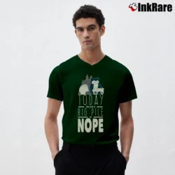 Men’s Snorlax Totoro Big Pile Of Nope Studio Ghibli V-Neck Tee in forest green | Sharp, Breathable, Everyday Staple