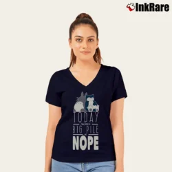 Women’s Snorlax Totoro Big Pile Of Nope Studio Ghibli V-Neck Tee in navy | Chic Neckline, Soft Texture