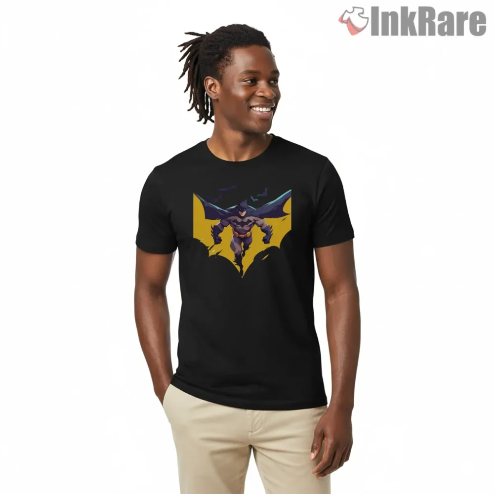 Soaring From The Emblem Batman Shirt on black short sleeve shirt for men graphic tee