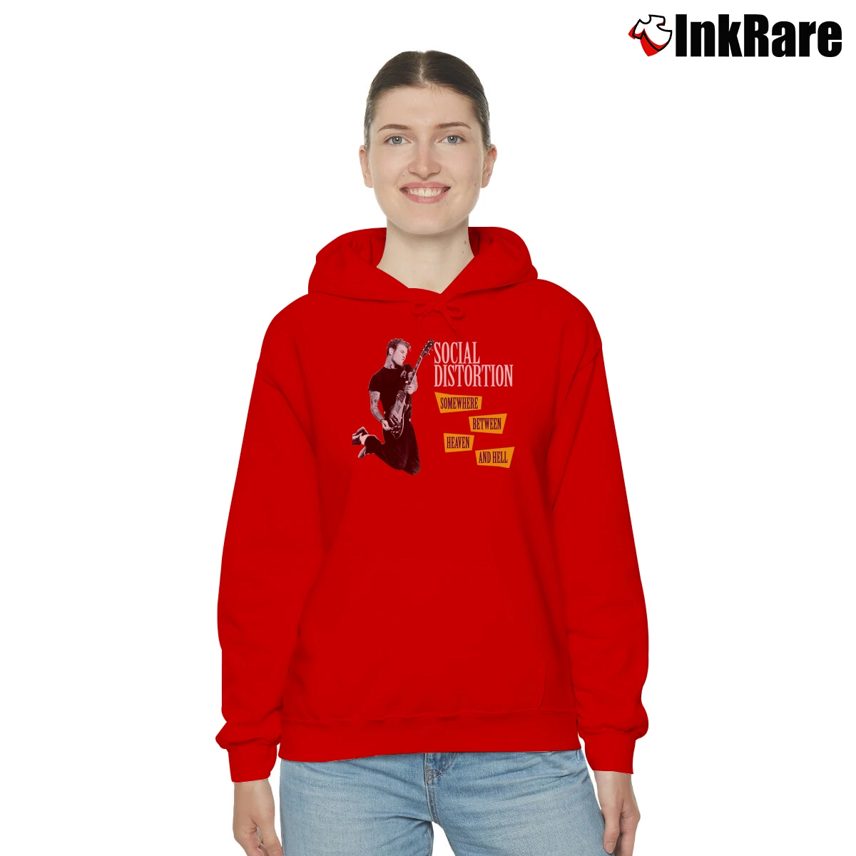 Women’s Social Distortion Heaven And Hell 80s Cozy Hoodie in red | Warm, Structured, Stylish