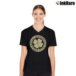 Women’s Social Distortion Irish Clover V-Neck Tee in black | Chic Neckline, Soft Texture