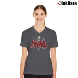 Women’s social distortion skelly skeleton punk rock merch V-Neck Tee in charcoal | Chic Neckline, Soft Texture