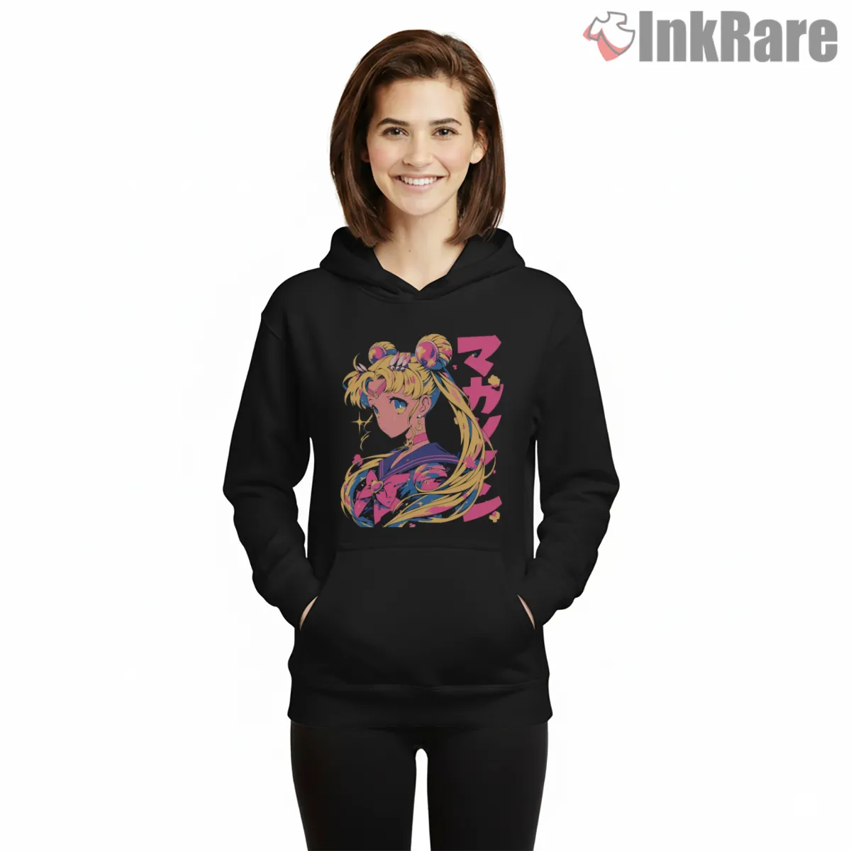 Soft Glow Magical Girl Portrait Shirt on black hoodie for women graphic tee