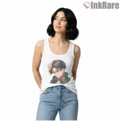 Soft Portrait Levi Ackerman Casual Art Shirt on white tank top for women graphic tee