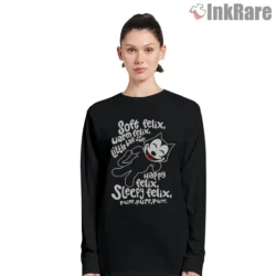 Soft Sleepy Felix The Cat Parody Shirt on black long sleeve shirt for women graphic tee