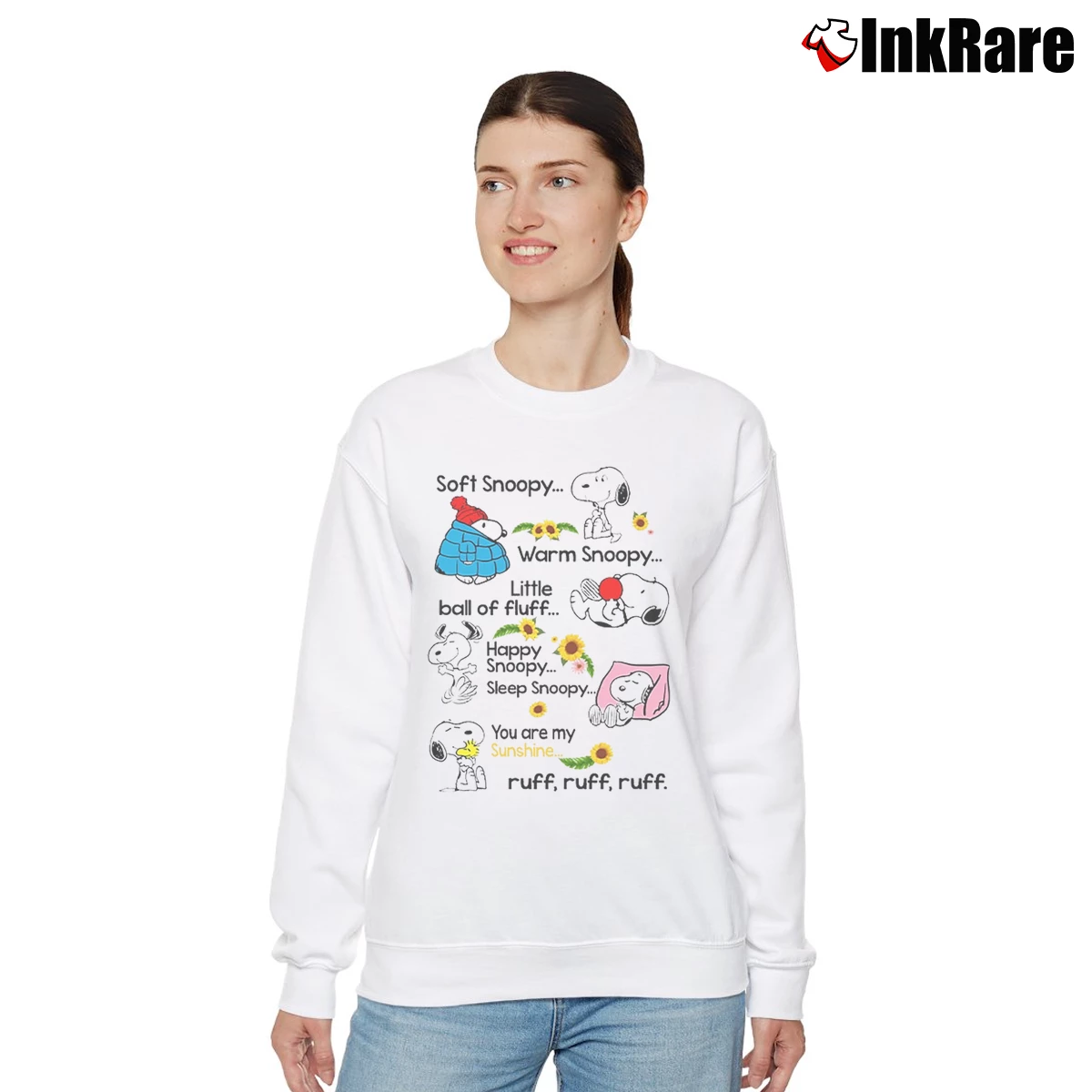 Soft Snoopy Warm Snoopy Little Ball Of Fluff Happy Snoopy Sleep Snoopy You Are My Sunshine Women’s Relaxed Sweatshirt in white – Cozy Casual Women’s Soft Snoopy Warm Snoopy Little Ball Of Fluff Happy Snoopy Sleep Snoopy You Are My Sunshine Relaxed Sweatshirt in white | Soft, Laid-Back Vibe