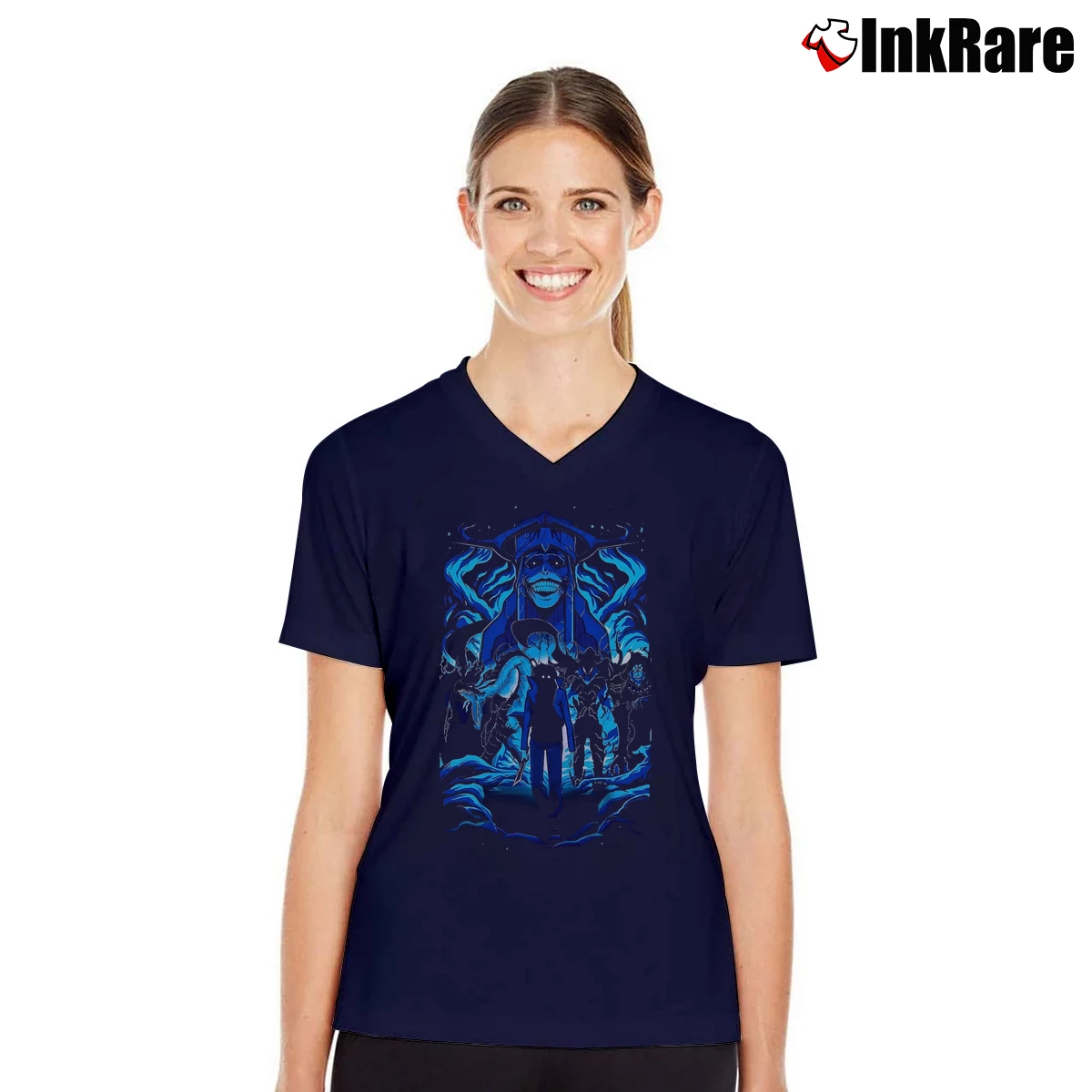 Women’s Solo Leveling Shadow Army V-Neck Tee in navy | Chic Neckline, Soft Texture
