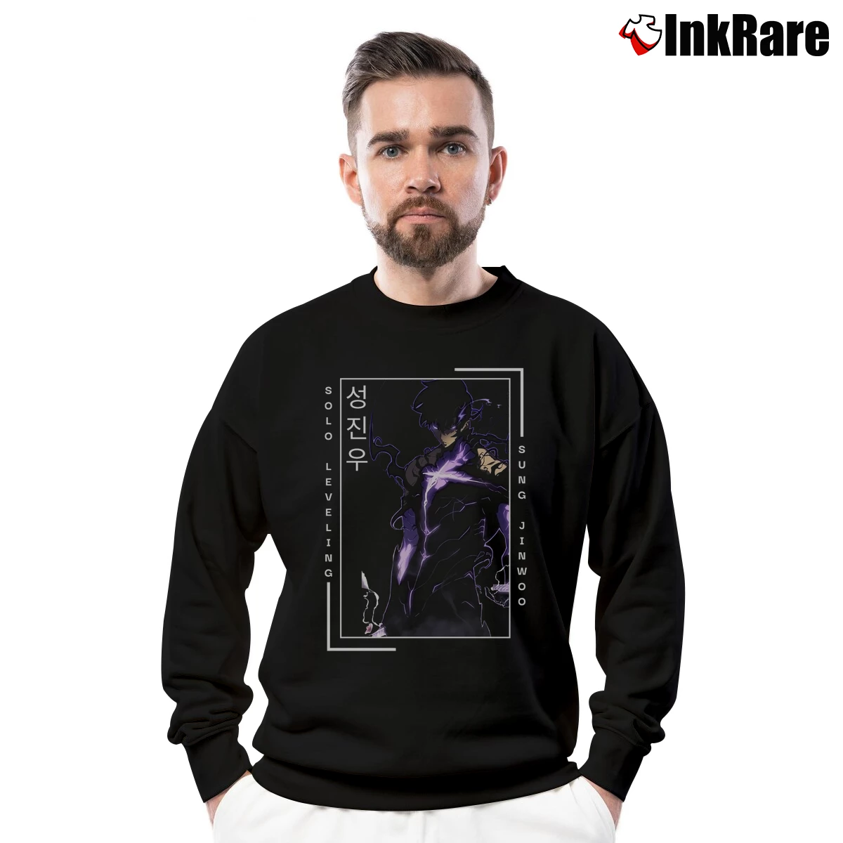Men’s Solo Leveling Sung Jin Woo Crewneck Sweatshirt in black | Cozy Fabric, Clean Style