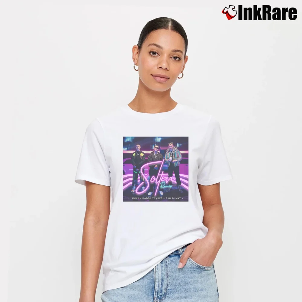 Women’s Soltera Remix Lunay Daddy Yankee Bad Bunny Signature T-Shirt in white | Soft, Flattering Fit