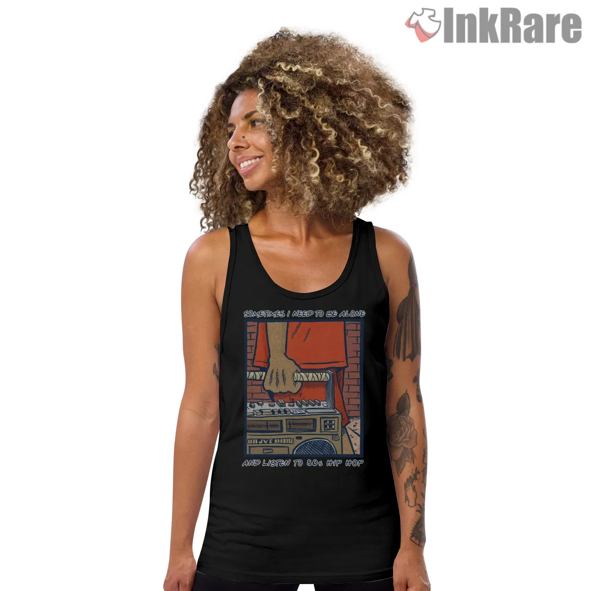 Sometimes I Need To Be Alone Listening To Eighties Hip Hop Tank Top Black Sometimes I Need To Be Alone Listening To Eighties Hip Hop Shirt on black tank top for women graphic tee