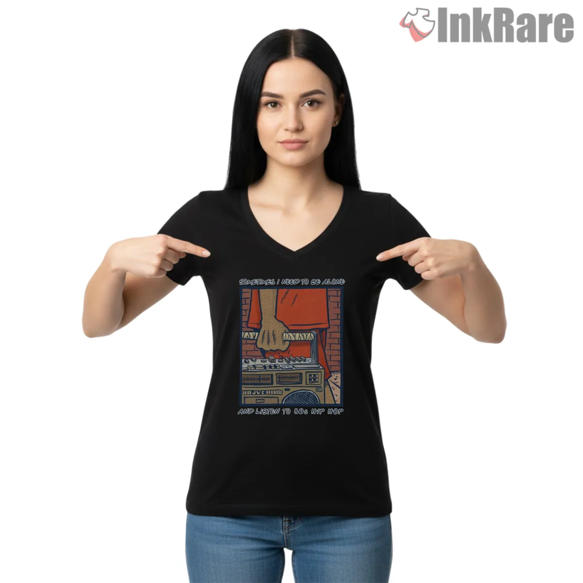 Sometimes I Need To Be Alone Listening To Eighties Hip Hop V Neck Black Sometimes I Need To Be Alone Listening To Eighties Hip Hop Shirt on black v-neck shirt for women graphic tee