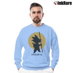 Men’s Son Goku Classic Anime Dragon Ball Crewneck Sweatshirt in light blue | Cozy Fabric, Clean Style