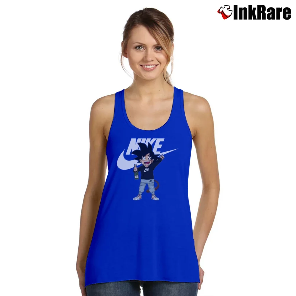Women’s Songoku Funny Nike Logo Dragon Ball Tank Top in royal blue | Lightweight, Movement-Friendly