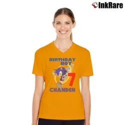 Women’s Sonic The Hedgehog Birthday Party V-Neck Tee in orange | Chic Neckline, Soft Texture