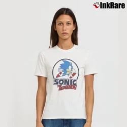 Women’s Sonic The Hedgehog Distressed Running Circle Signature T-Shirt in white | Soft, Flattering Fit