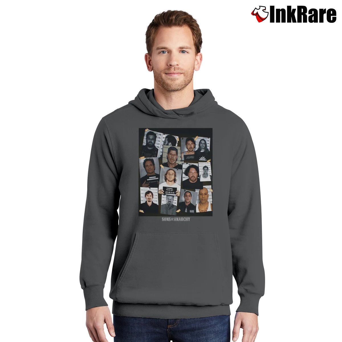 Men’s Sons Of Anarchy Mugshot Reaper Pullover Hoodie in charcoal | Cozy, Durable, Modern Fit