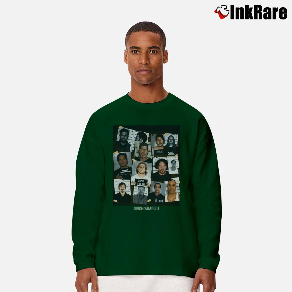 Men’s Sons Of Anarchy Mugshot Reaper Long-Sleeve Shirt in forest green | Sleek, Lightweight, Year-Round Wear