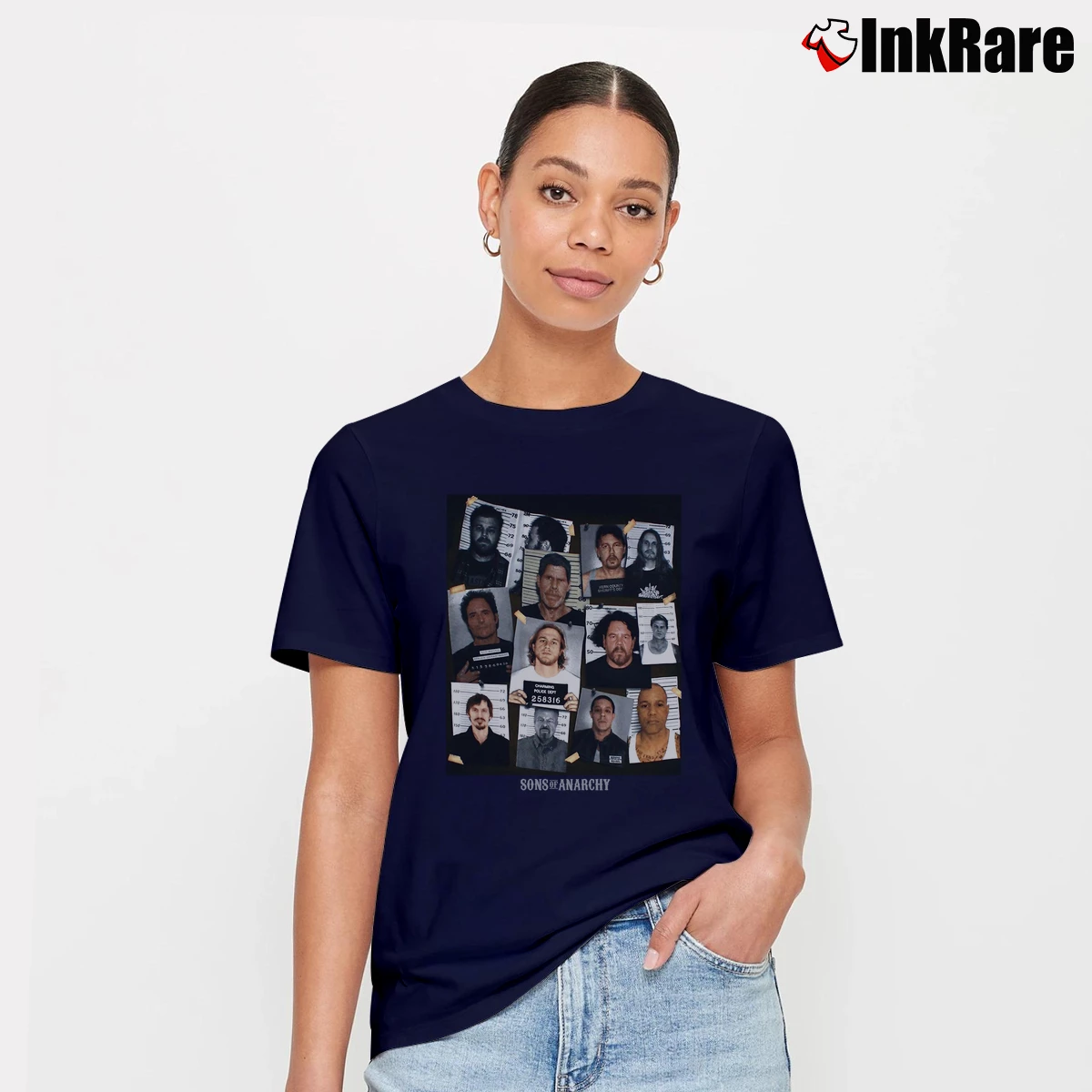Women’s Sons Of Anarchy Mugshot Reaper Signature T-Shirt in navy | Soft, Flattering Fit