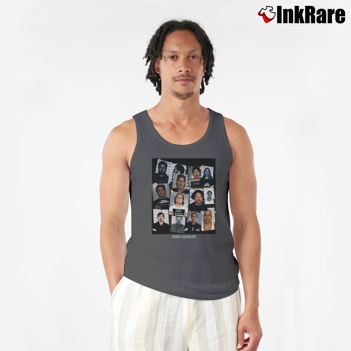 Men’s Sons Of Anarchy Mugshot Reaper Tank Top in charcoal | Breathable, Active-Friendly Design
