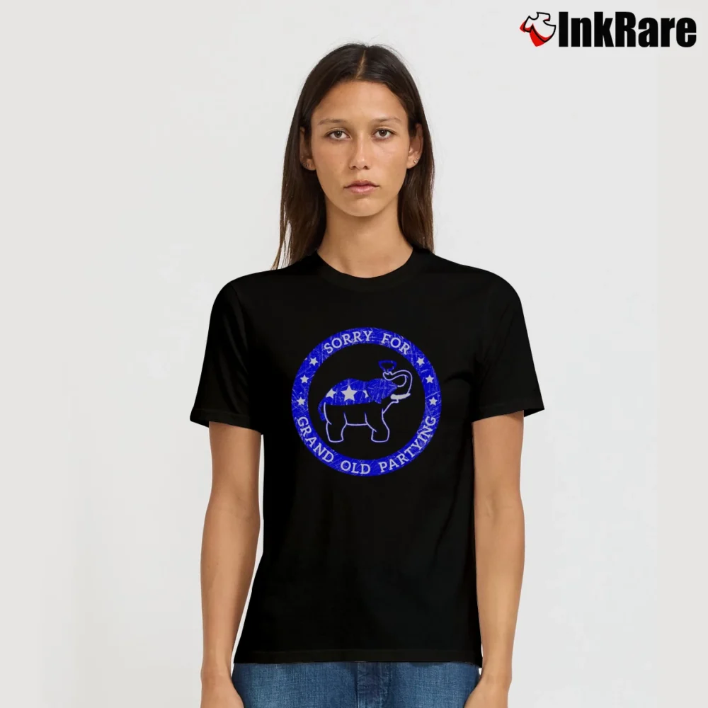 Women’s Sorry For Grand Old Partying GOP Humor Signature T-Shirt in black | Soft, Flattering Fit