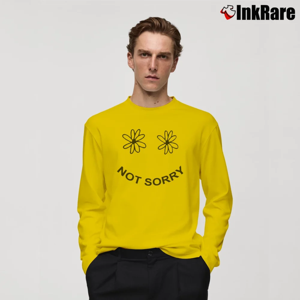 Men’s Sorry Not Sorry Slogan Statement Long-Sleeve Shirt in yellow | Sleek, Lightweight, Year-Round Wear