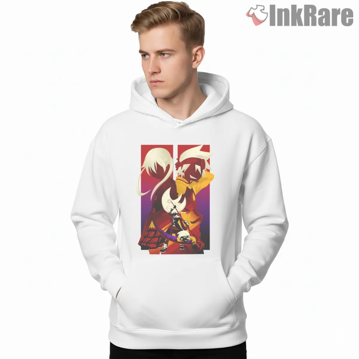 Soul And Maka Dual Silhouette Red Anime Shirt on white hoodie for men graphic tee