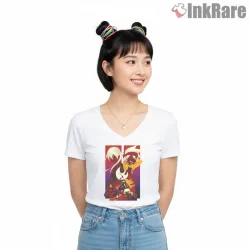 Soul And Maka Dual Silhouette Red Anime Shirt on white v-neck shirt for women graphic tee