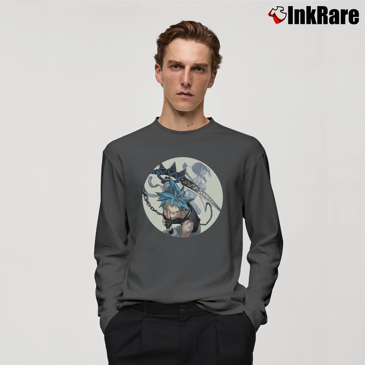 Men’s Soul Eater Black Star Long-Sleeve Shirt in charcoal | Sleek, Lightweight, Year-Round Wear