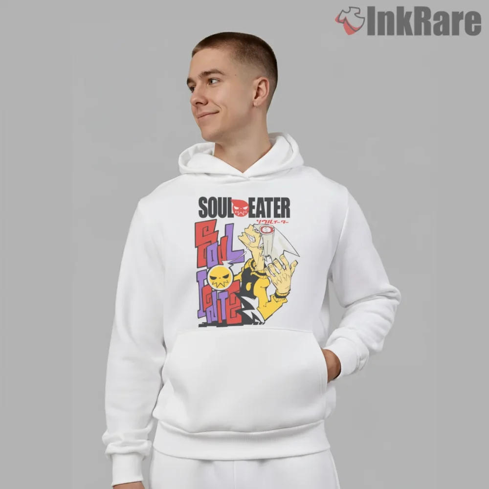 Soul Eater Retro Manga Collage Character Shirt on white hoodie for men graphic tee