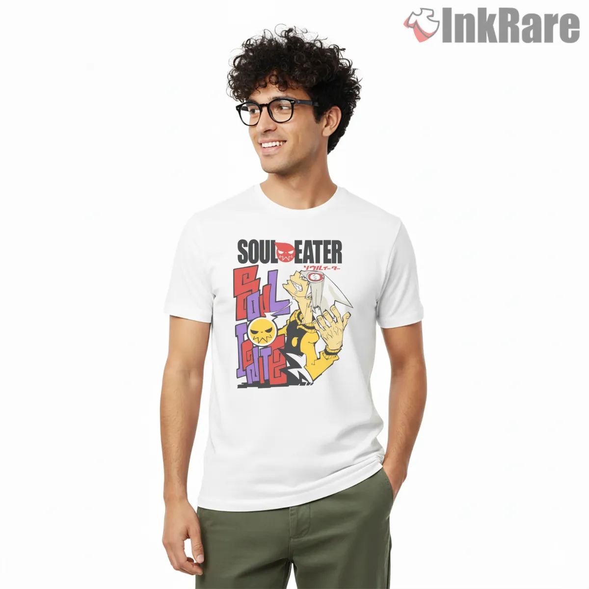 Soul Eater Retro Manga Collage Character Shirt on white short sleeve shirt for men graphic tee
