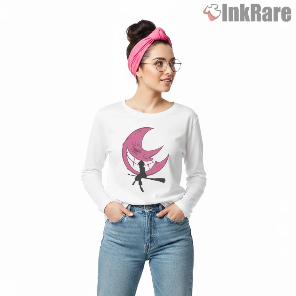 Soul Eater Witch Silhouette Moonlight Scene Shirt on white long sleeve shirt for women graphic tee