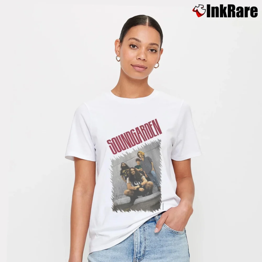 Women’s Soundgarden Tour Band Rock Signature T-Shirt in white | Soft, Flattering Fit