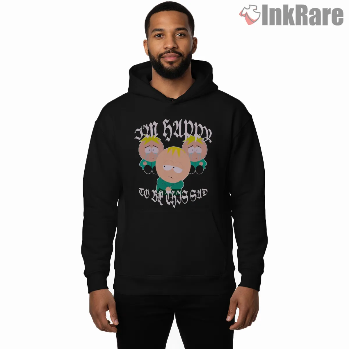 South Park Butters Im Happy To Be This Sad Vintage Shirt on black hoodie for men graphic tee