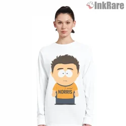 South Park Chuck Norris Parody Character Shirt on white long sleeve shirt for women graphic tee