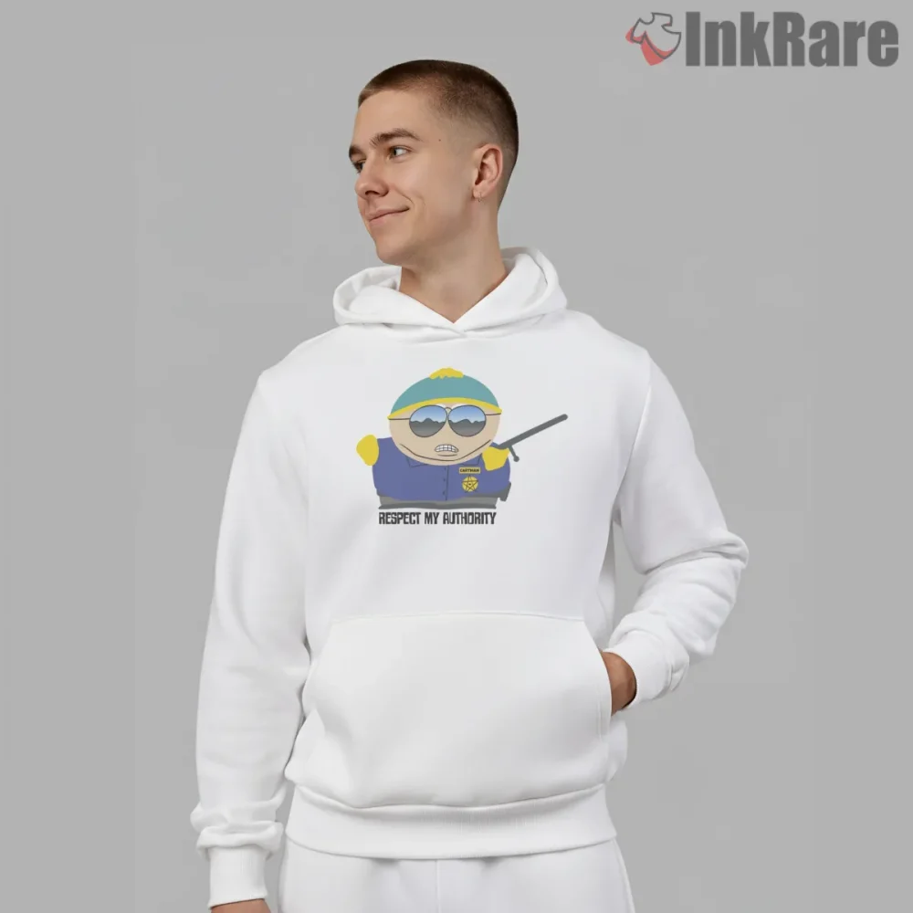 South Park Eric Cartman Respect My Authority Shirt on white hoodie for men graphic tee