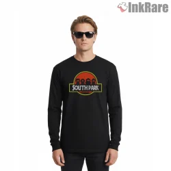 South Park Jurassic Style Logo Parody Shirt on black long sleeve shirt for men graphic tee