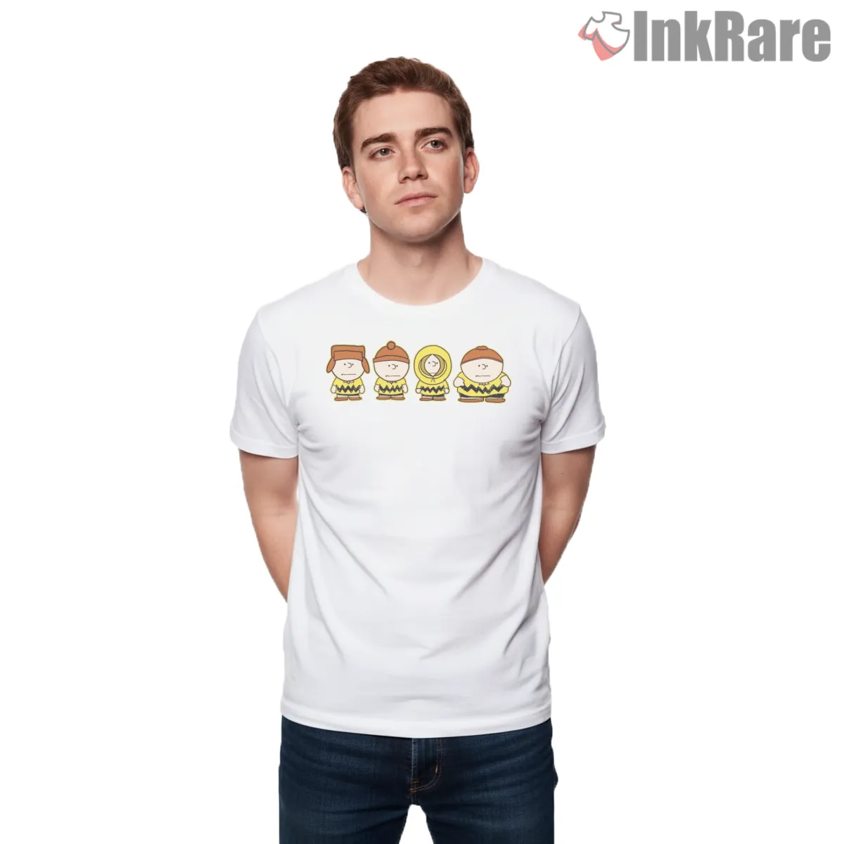 South Park Peanuts Parody Character Mashup Short Sleeve White South Park Peanuts Parody Character Mashup Shirt on white short sleeve shirt for men graphic tee
