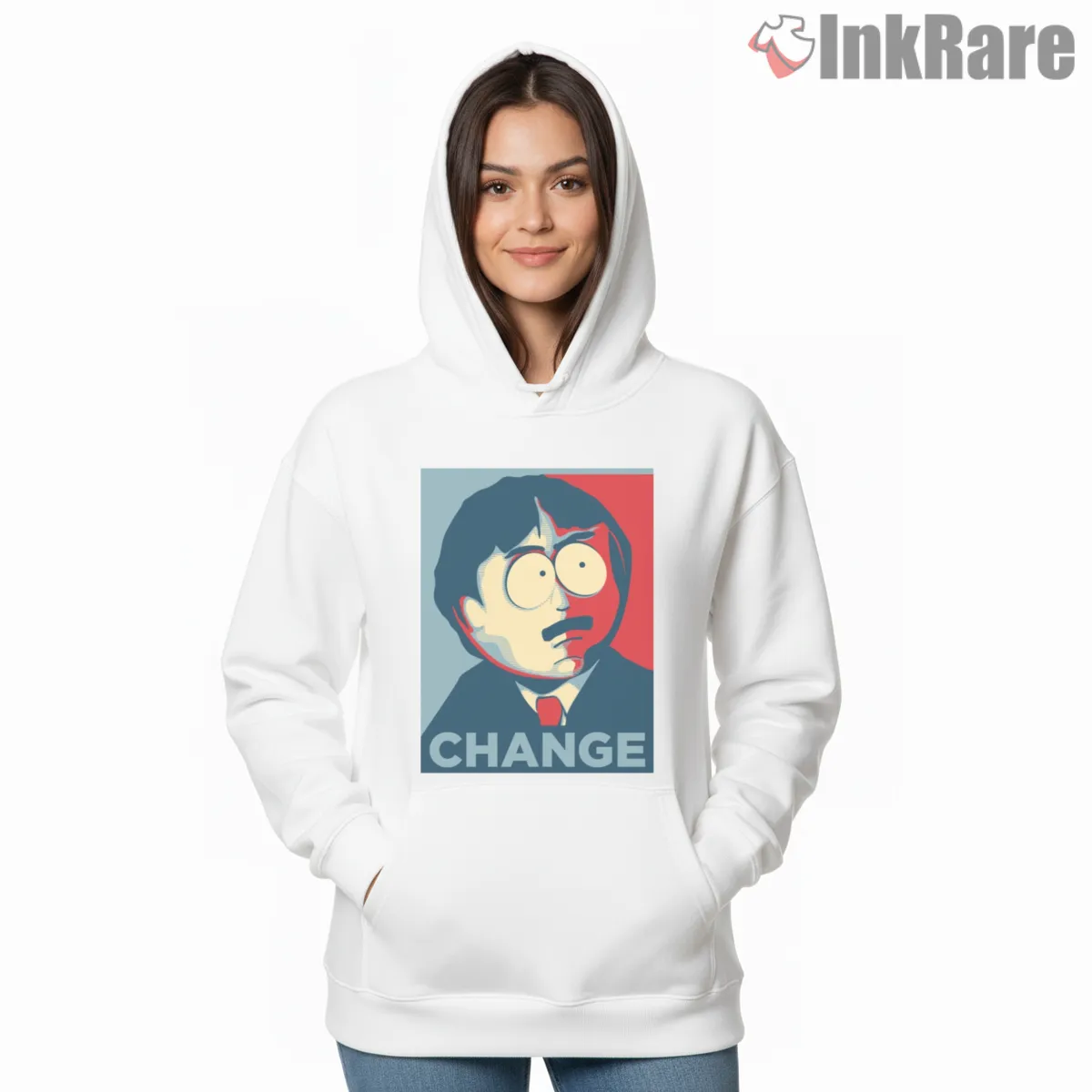 South Park Randy Marsh Change Poster Parody Hoodie White South Park Randy Marsh Change Poster Parody Shirt on white hoodie for women graphic tee