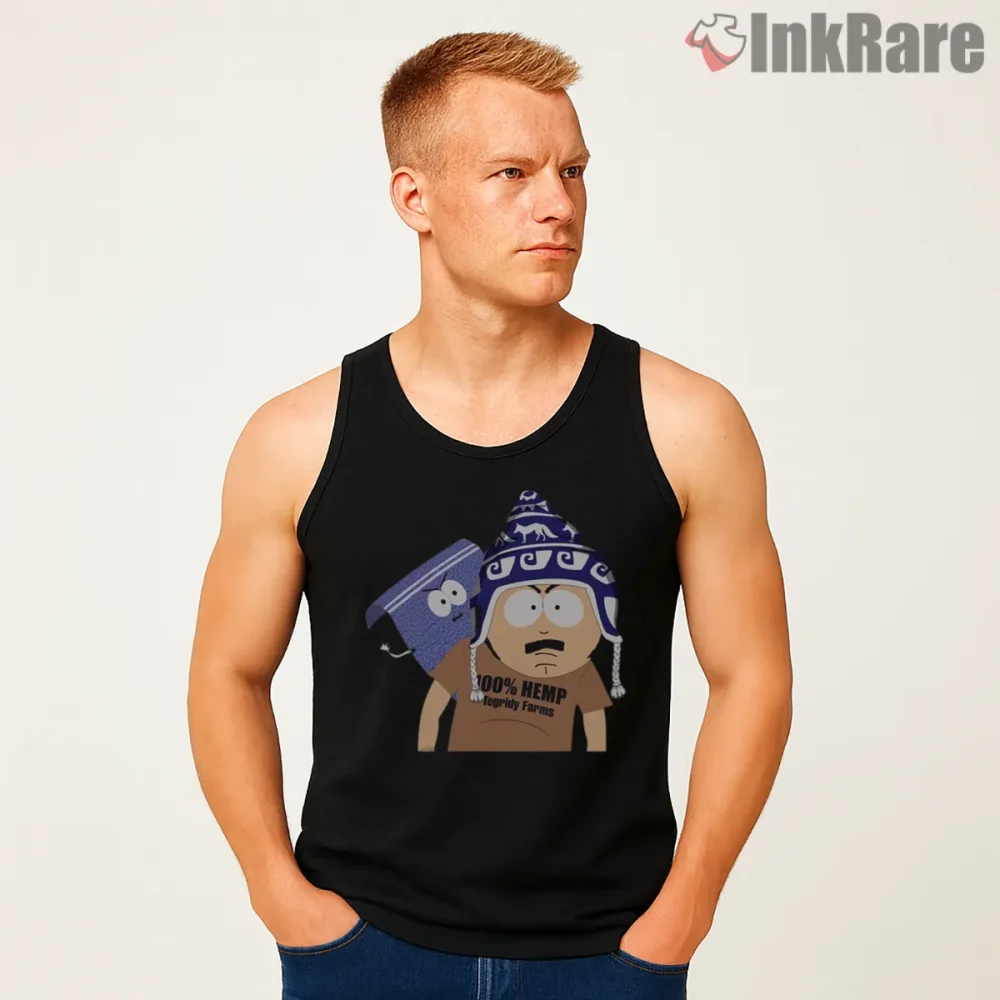 South Park Randy Marsh Tegridy Farms Cartoon Shirt on black tank top for men graphic tee